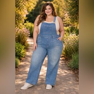 Women's Wide Blue Denim Overalls